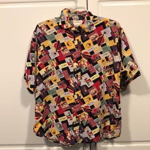 Carry Back shirt woman’s 6 rayon vintage shirt sleeve shirt abstract print EUC